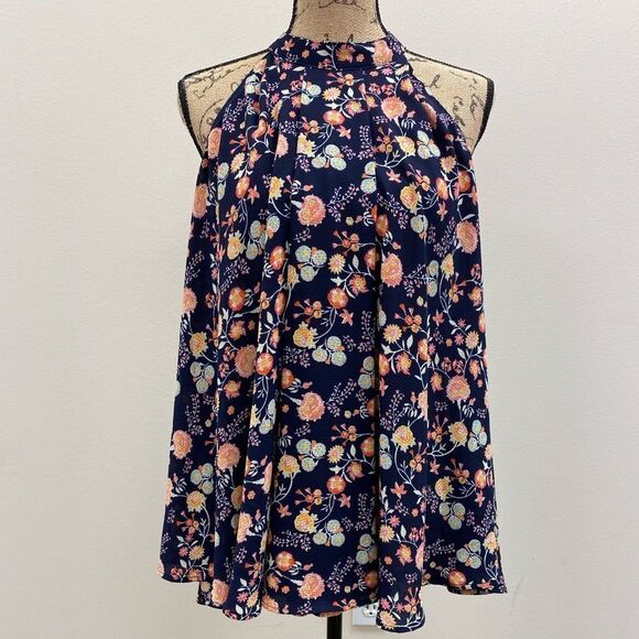Alta blue floral high halter neck sleeveless flowy tunic top - Picture 8 of 8